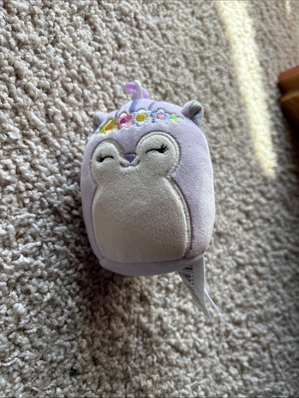 Squishmallows Lavender Owl Plush Keychain with Floral Embroidery